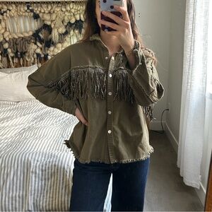 Zara Fringe Button Down Jacket | XS